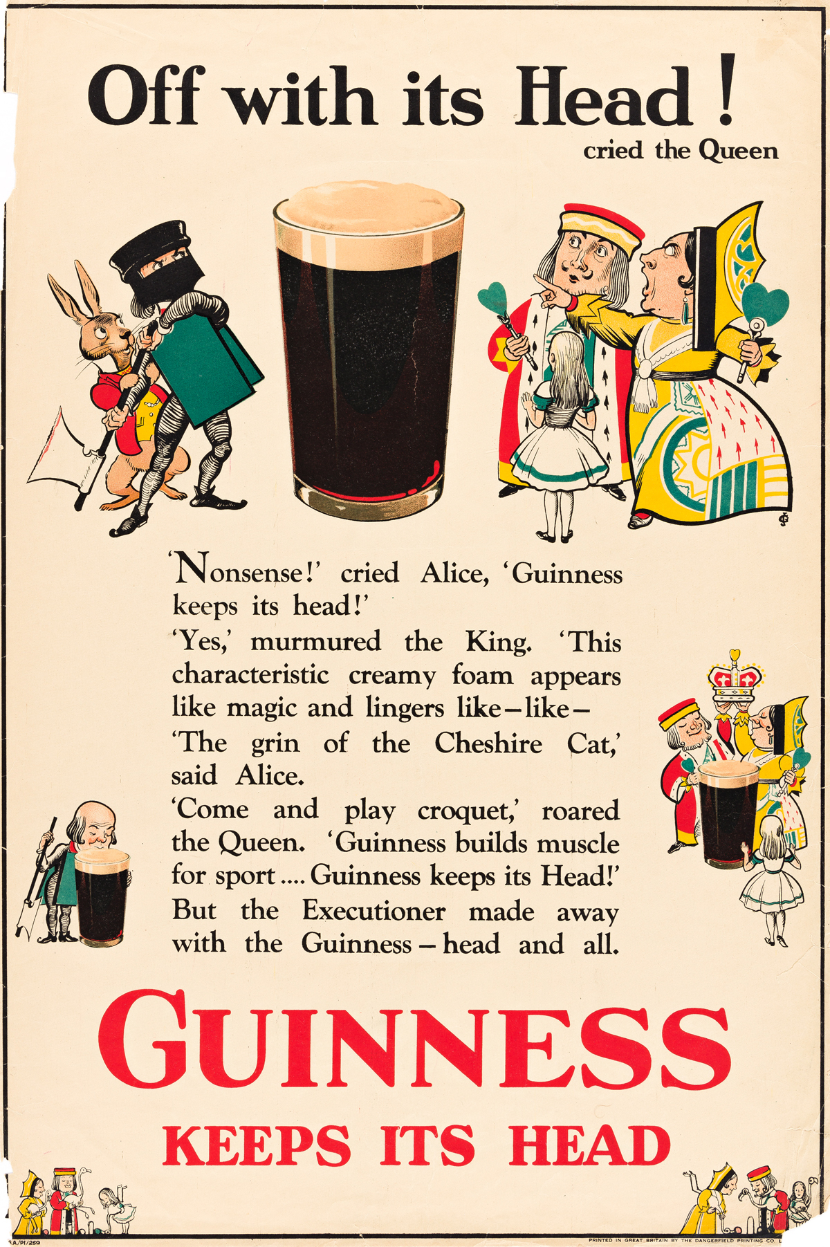 JOHN GILROY (1898-1985).  OFF WITH HIS HEAD! / GUINNESS KEEPS ITS HEAD. 1930. 30x20 inches, 76x50 cm. The Dangerfield Printing Company,